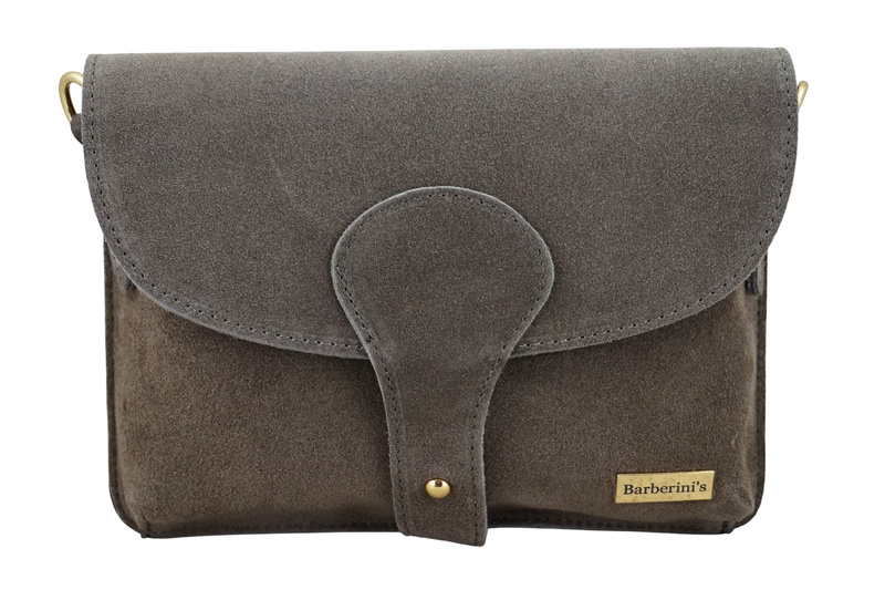 Zamszowa listonoszka na szerokim pasku - Beżowa ciemna