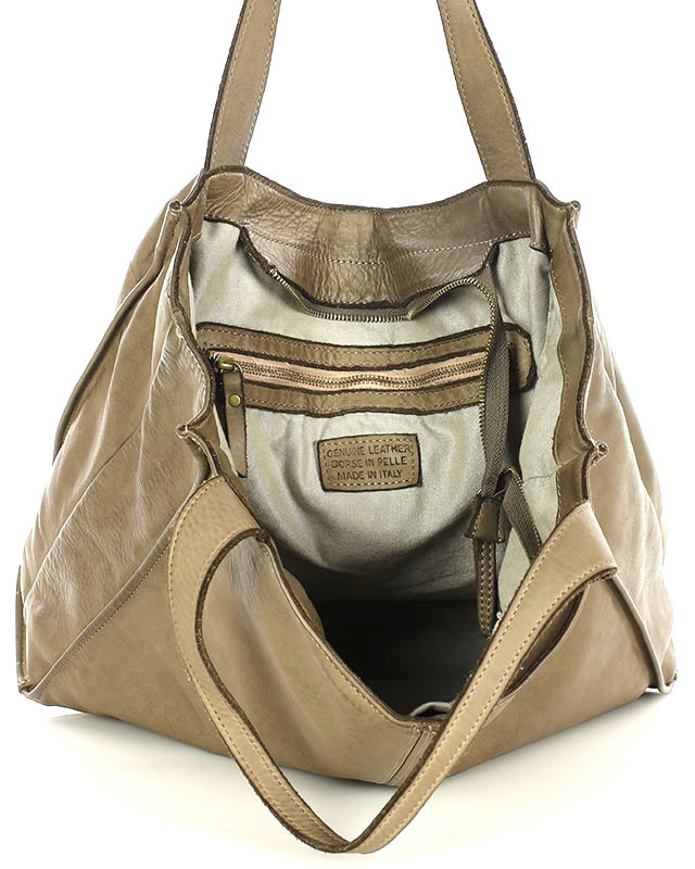 MARCO MAZZINI Torebka miejski shopper bag skóra naturalna handmade beżowa cappuccino