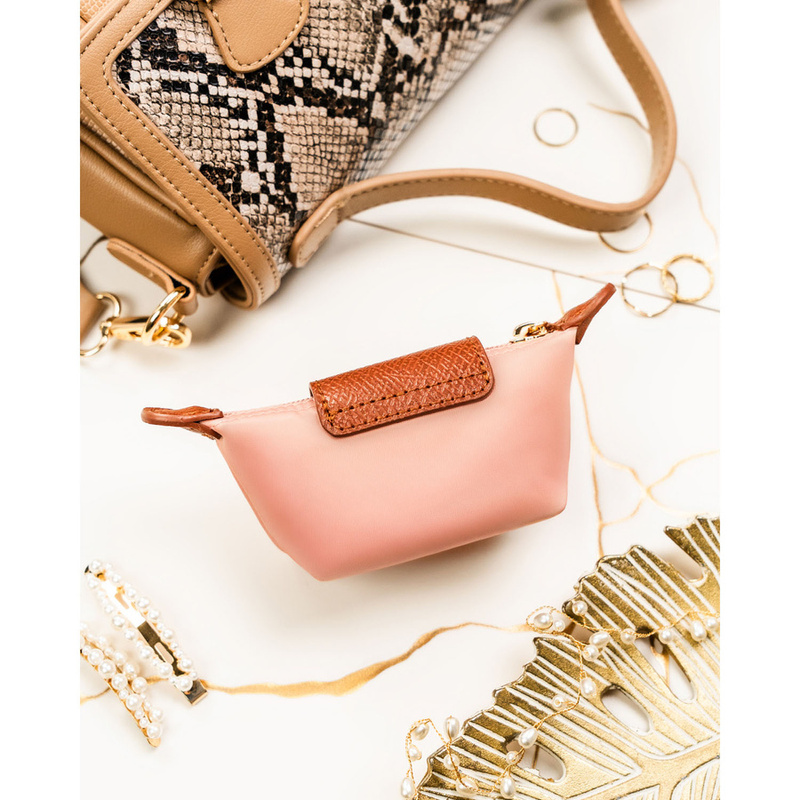 Różowe etui na klucze z poliestru i skóry ekologicznej zamykane zatrzaskiem i suwakiem - Peterson