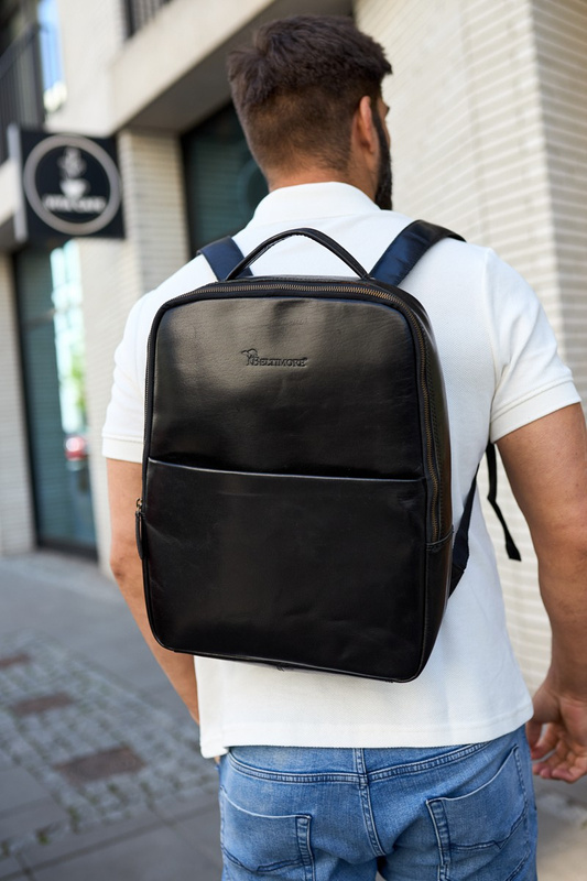 Plecak skórzany na laptopa 15,6 biznesowy duży A4 pojemny czarny premium Beltimore N05