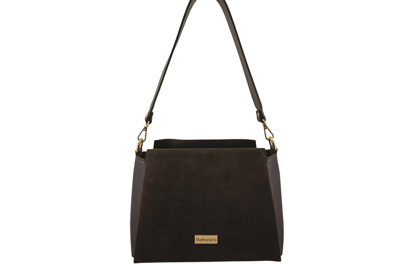 Torebka miejska z naturalnego zamszu i skóry - Brązowa ciemna