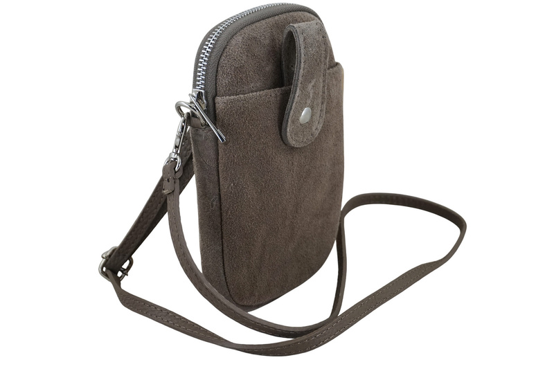 Etui na telefon ze skóry zamszowej - Beżowe ciemne