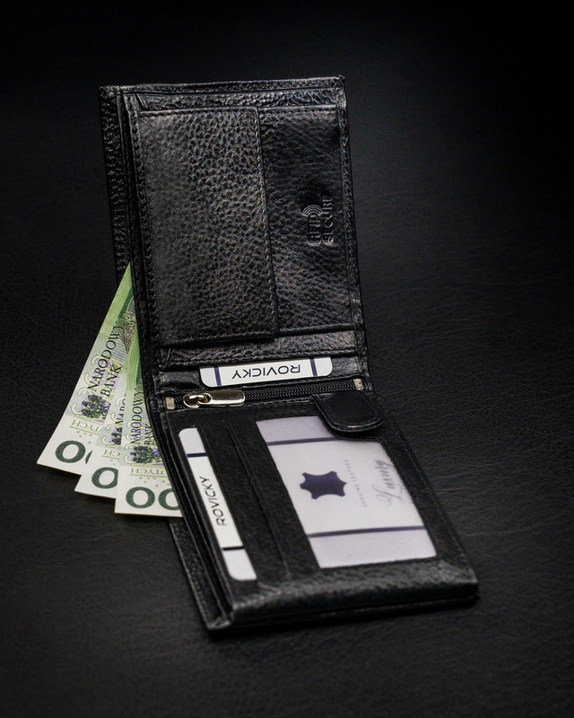 Zgrabny męski skórzany portfel z RFID od Rovicky