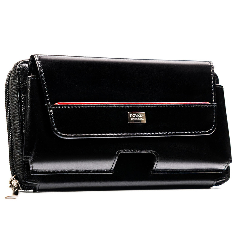 Skórzana, czarna saszetka męska z systemem RFID - Rovicky