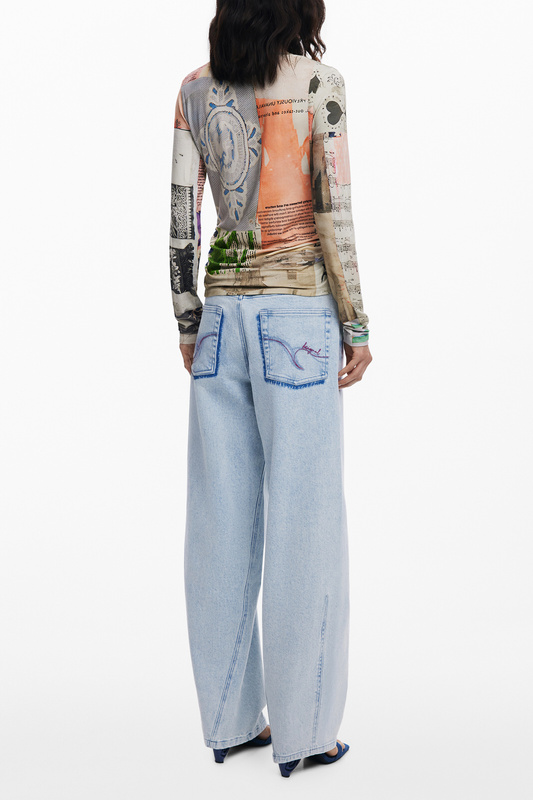DESIGUAL DAMSKI T-SHIRT Z DŁUGIM RĘKAWEM BEŻOWY
