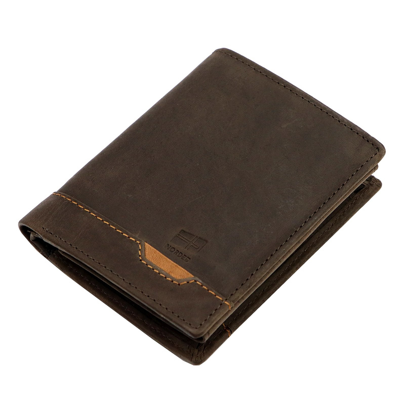 Nordee męski portfel skóra naturalna pionowa portmonetka składana duża