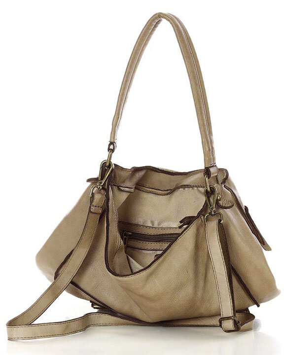 Torebka skórzana na ramię z kieszonkami safari leather bag - MARCO MAZZINI beż taupe