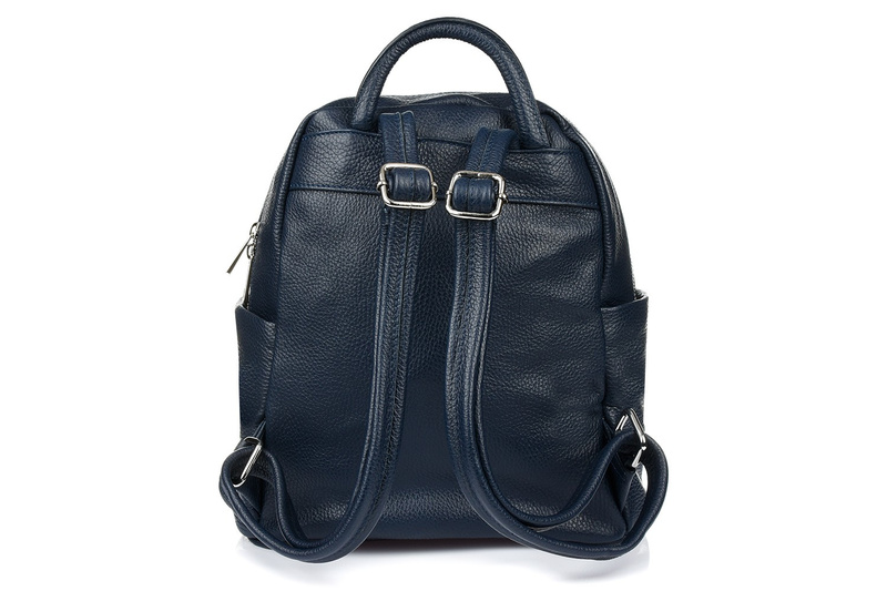 Granatowy Włoski Plecak Skórzany A4 damski pojemny solidny C78