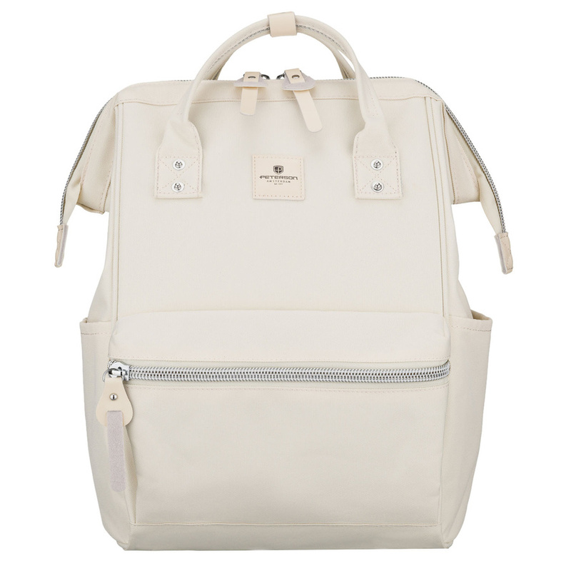 Plecak damski z poliestru w kolorze ecru z miejscem na laptopa i portem USB - Peterson