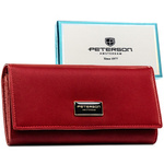 Czerwony portfel damski ze skóry naturalnej i ekologicznej zamykany zatrzaskiem - Peterson