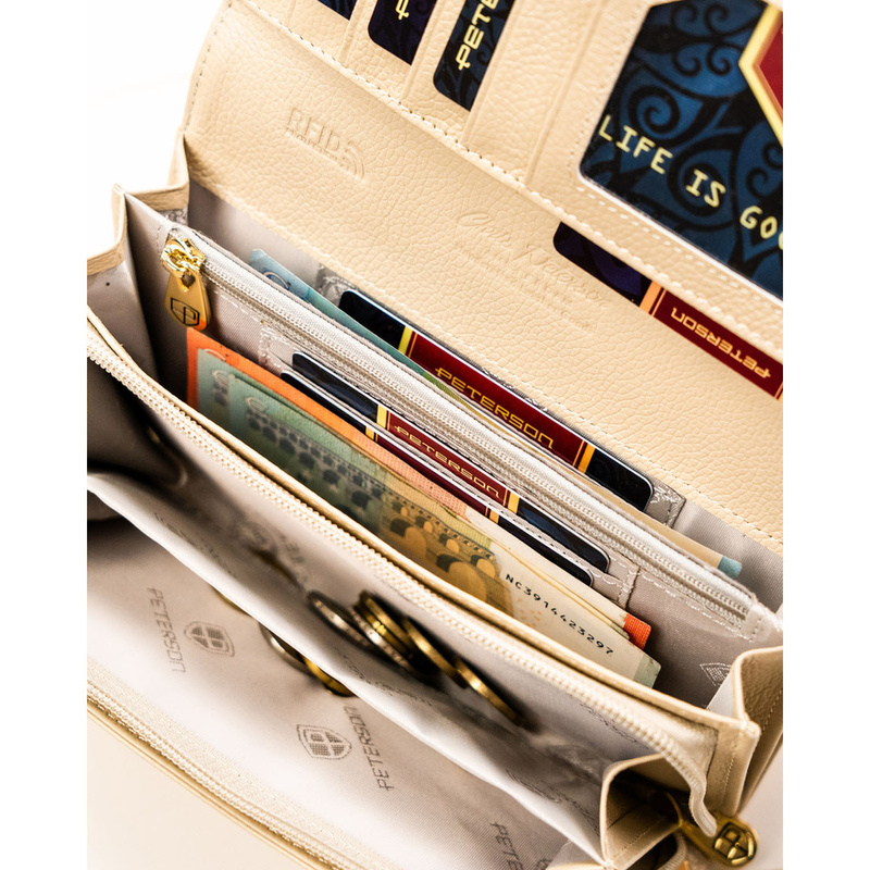 Duży, złoty portfel damski ze skóry naturalnej zamykany na zatrzask - Peterson