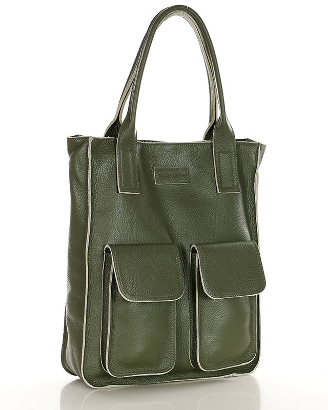 Torebka shopper z kieszeniami MAZZINI - Ravenna militarny zielony