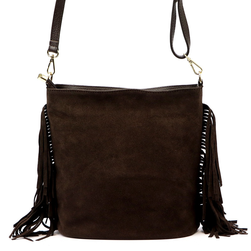 Vera Pelle damska listonoszka skóra naturalna zamszowa torebka z frędzlami