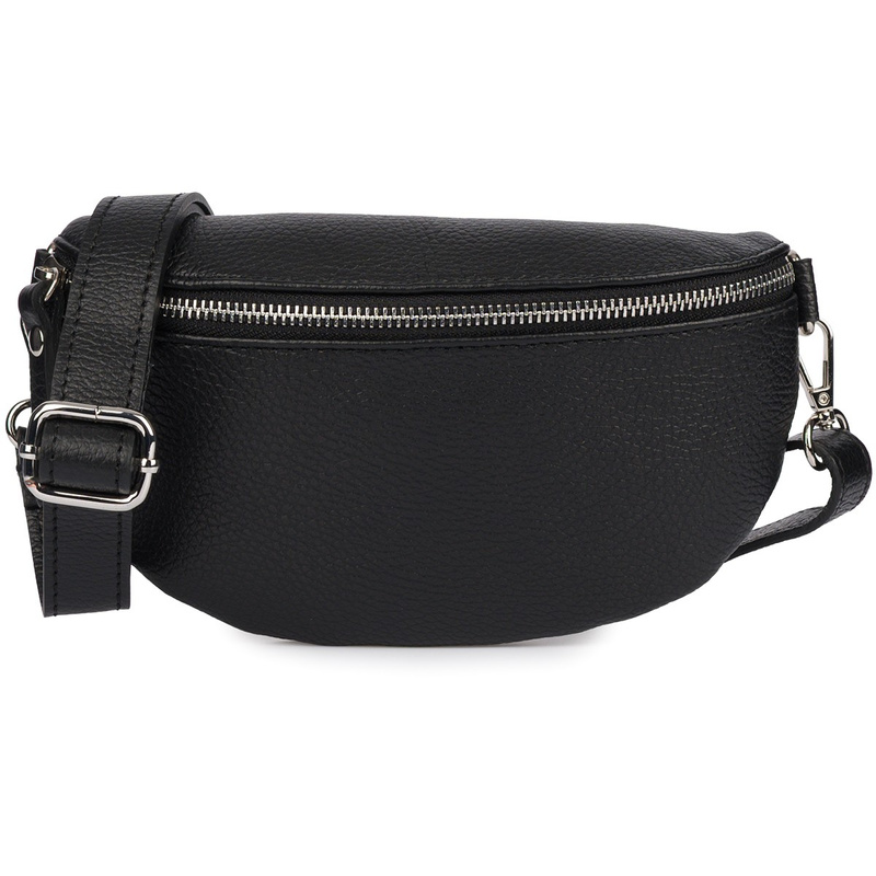 Czarna Damska Skórzana Włoska Saszetka Nerka na pasek B68