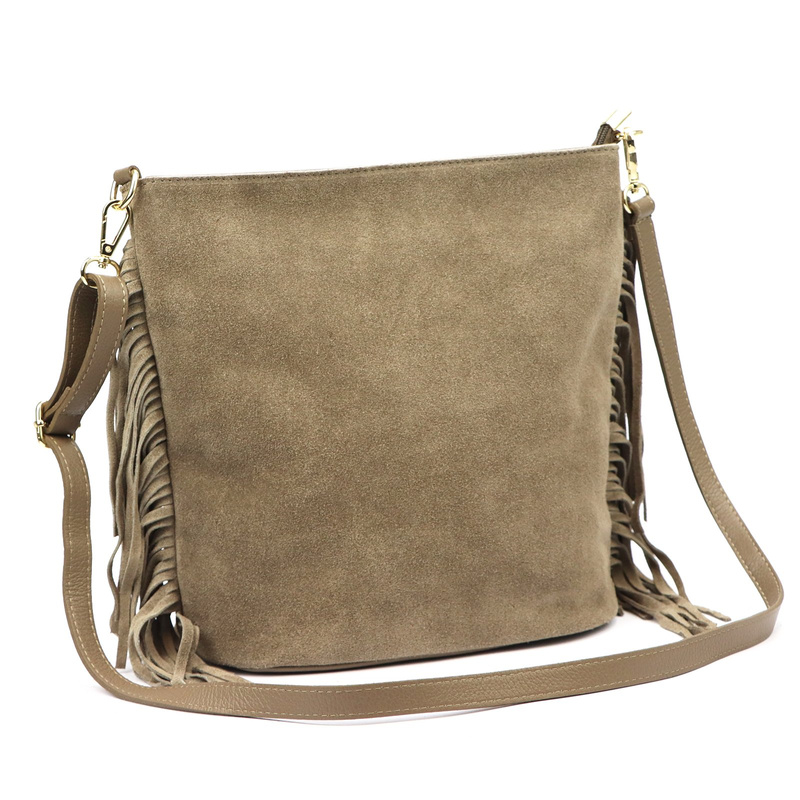 Vera Pelle damska listonoszka skóra naturalna zamszowa torebka z frędzlami