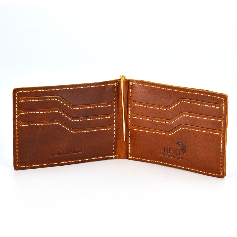 Etui na karty, mały męski skórzany portfel z RFID