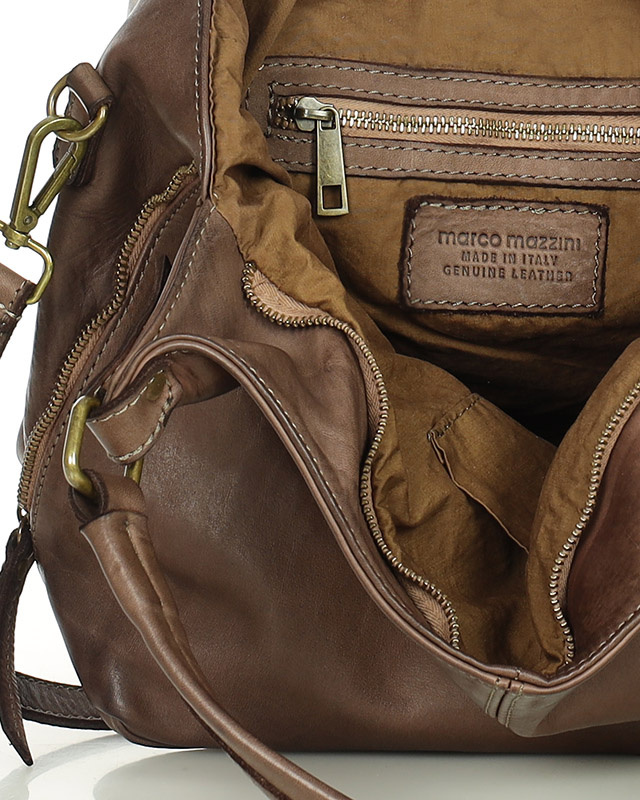 Torba skórzana wysokogatunkowa na ramię styl miejski shoulder leather bag - MARCO MAZZINI czekoladowy brąz
