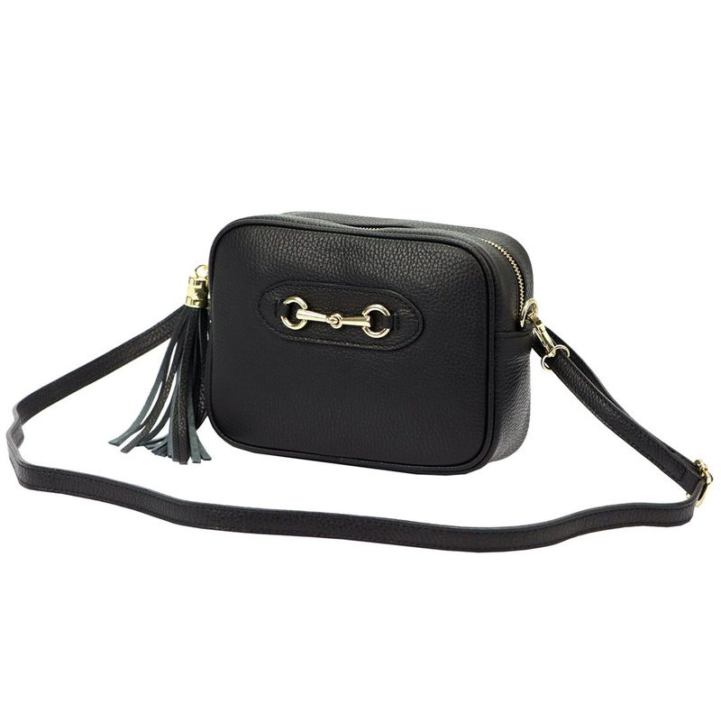 Luka damska listonoszka skóra naturalna torebka z brelokiem z frędzlem