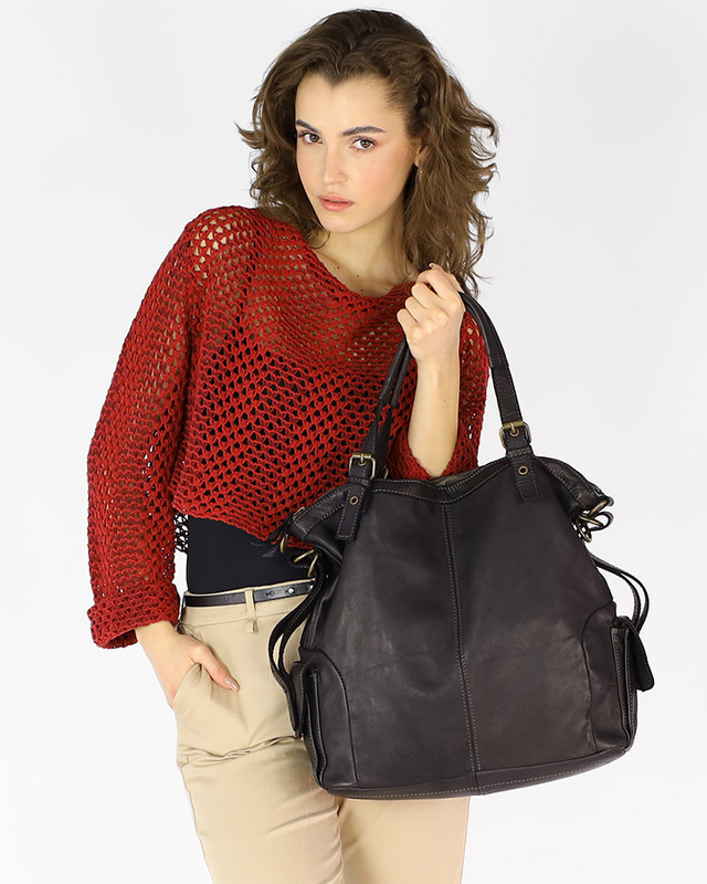 MARCO MAZZINI Miejska torba skórzana z regulowaną rączką old leather handmade czarna