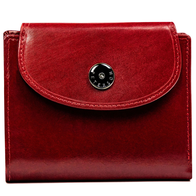 Portfel damski ze skóry naturalnej w czerwonym kolorze zamykany na zatrzask - Peterson