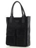 Torebka zamszowa shopper bag z kieszeniami skóra naturalna - MARCO MAZZINI czarny