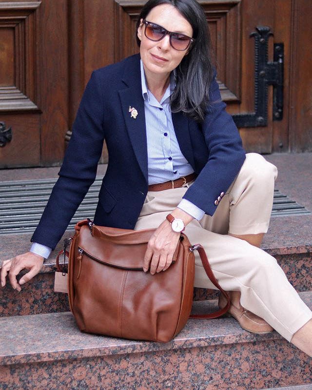 Luksusowa torebka do ręki skórzana damska premium MARCO MAZZINI ciemny camel