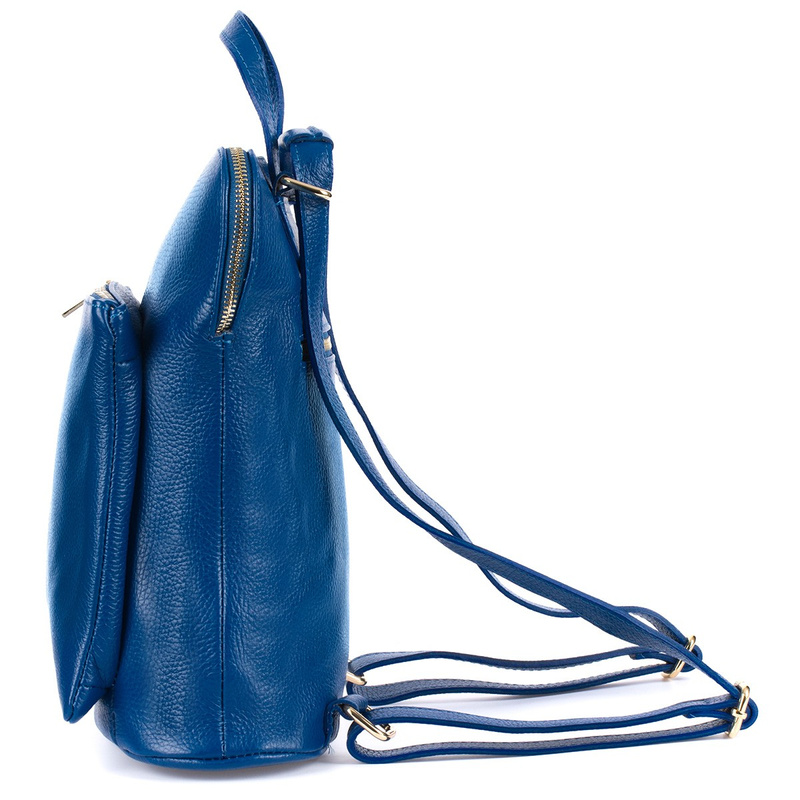 Skórzany plecak damski torba 2w1 elegancki A4 włoski pojemny niebieski Vera Pelle S40