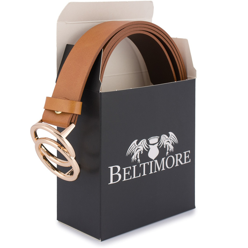 Skórzany pasek damski do spodni sukienki koła klasyczny camel Beltimore B09 : Rozmiar pasków - r.80-95 cm