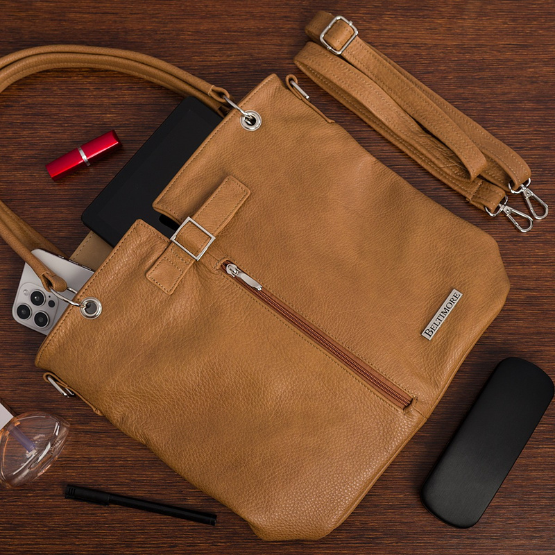 Torebka Damska Shopper Skóra Naturalna Miękka Beltimore Camel 935