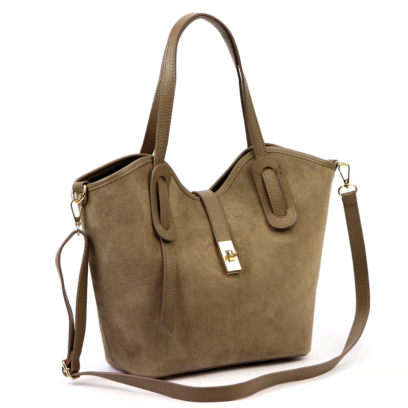 Luka Zamszowa skórzana damska shopperbag na ramię pojemna i stylowa