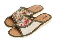 Domowe pantofle skórzane z otwartym palcem pw067 zielony