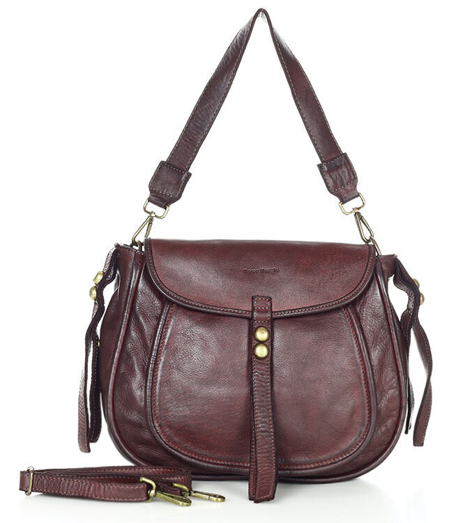 Marco Mazzini Torebka classic saddle bag ze skóry naturalnej na ramie bordowa