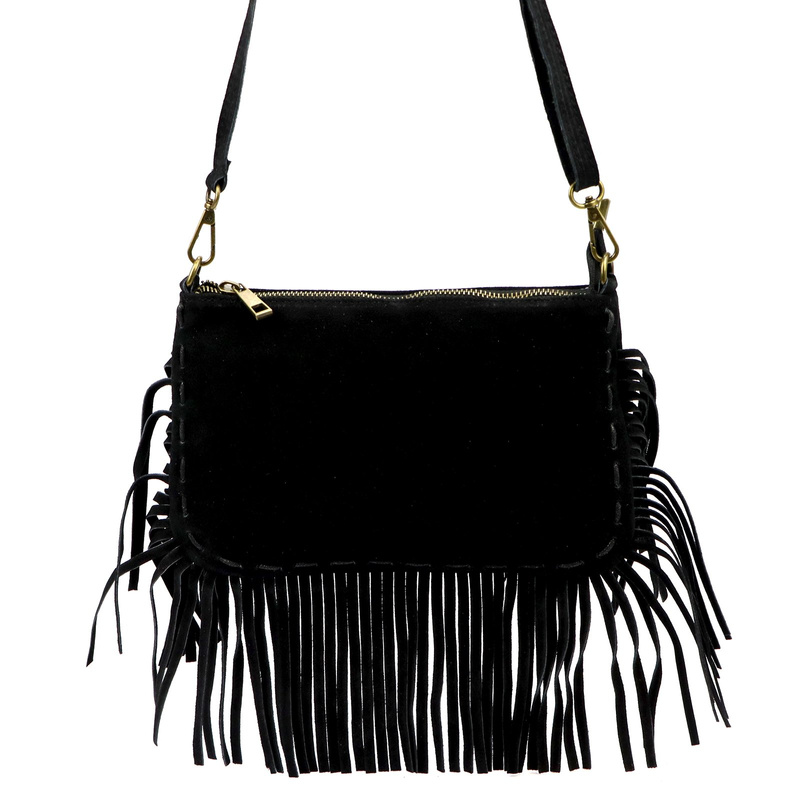 Damska listonoszka skórzana damska torebka na ramię z frędzlami bohoLuka