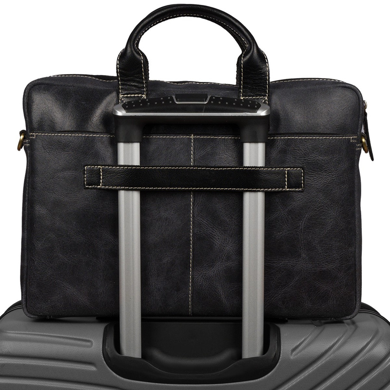 Torba męska skórzana na laptopa ramię komputer duża nubuk czarna Beltimore N04