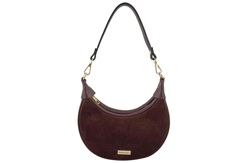 Subtelna mini torebka z miękkim zamszem i złotymi detalami - Bordowa