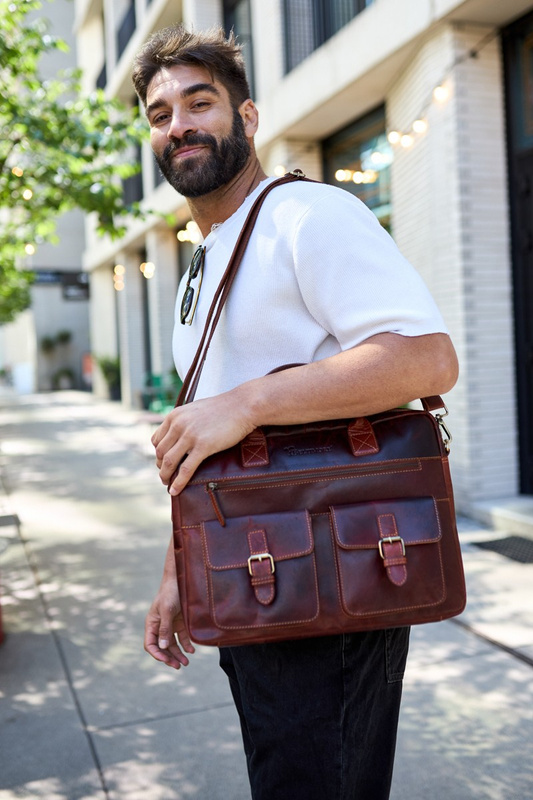 Torba męska skórzana na ramię laptopa duża ciemno-brązowa biznesowa Beltimore N02