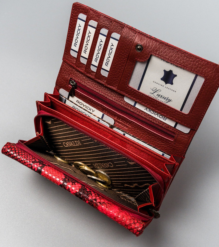 Podłużna portmonetka Stylowy damski portfel ze wzorem skóry węża Cavaldi