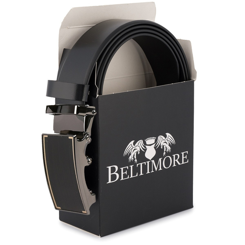 Pasek męski skórzany klamra automat czarny Beltimore A08 : Kolory - czarny, Rozmiar pasków - r.115-130 cm
