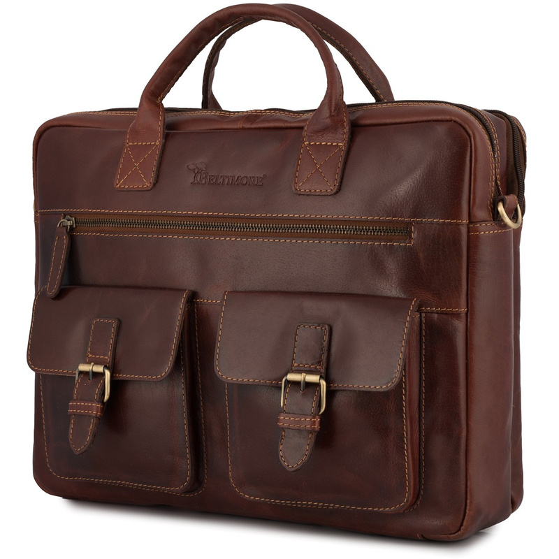 Torba męska skórzana na ramię laptopa duża ciemno-brązowa biznesowa Beltimore N02
