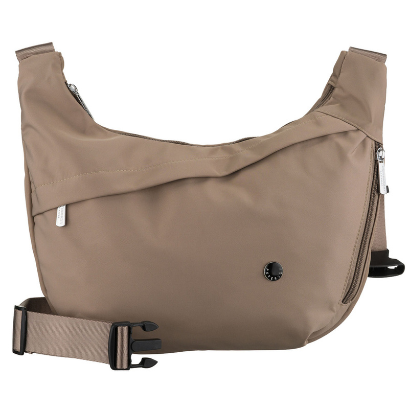 Torebka damska w ciemnobeżowym kolorze wyposażona w kieszeń zewnętrzną - Peterson