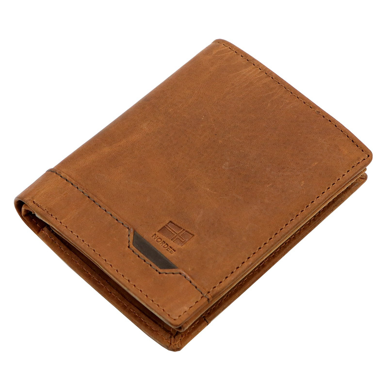 Nordee męski portfel skóra naturalna pionowa portmonetka składana duża