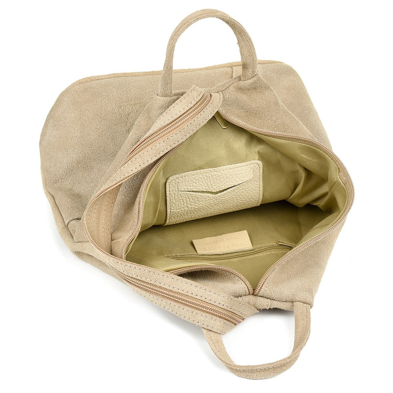 Beżowy Vera Pelle włoski Plecak Skórzany damski mały T53