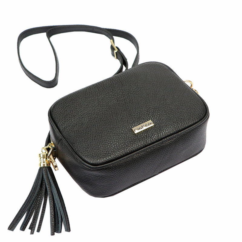 MiaMore Skórzana zgrabna damska listonoszka torebka z brelokiem frędzlem