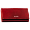 Elegancki portfel damski ze skóry naturalnej w czerwonym kolorze, zamykany zatrzaskiem i biglem - Peterson