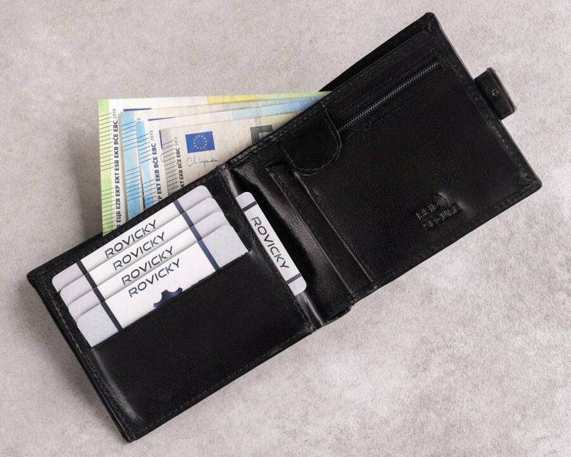 Skórzany portfel męski z systemem RFID zamykany na zatrzask - Rovicky