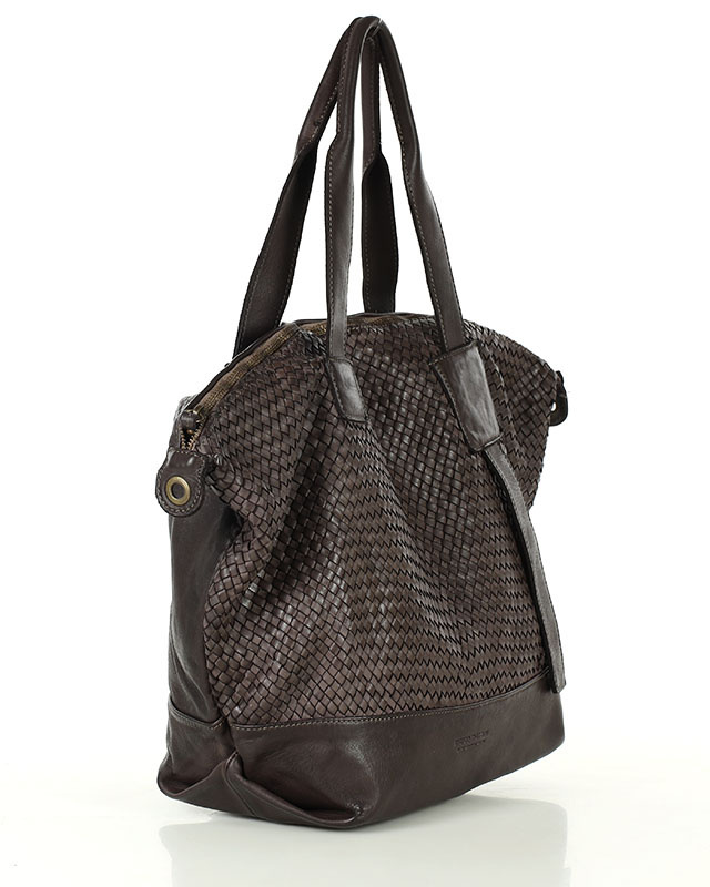 Ciemnobrązowa torebka pleciona shopper A4 z miękkiej włoskiej skóry Marco Mazzini