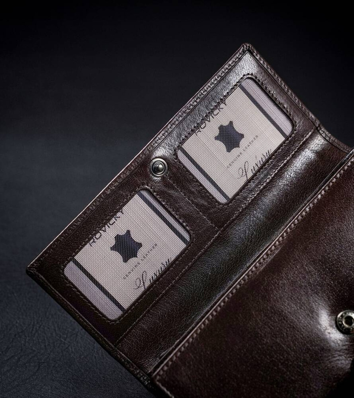 Podłużny damski skórzany duży portfel RFID Rovicky