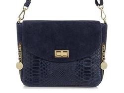 Włoska Torebka Skórzana listonoszka skóra węża granatowa T96