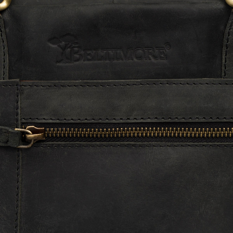 Duża solidna skórzana torba Beltimore na laptopa dokumenty czarna nubuk M88