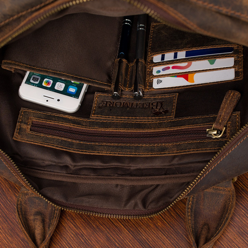 Duża solidna skórzana torba Beltimore na laptopa dokumenty brązowa nubuk M88